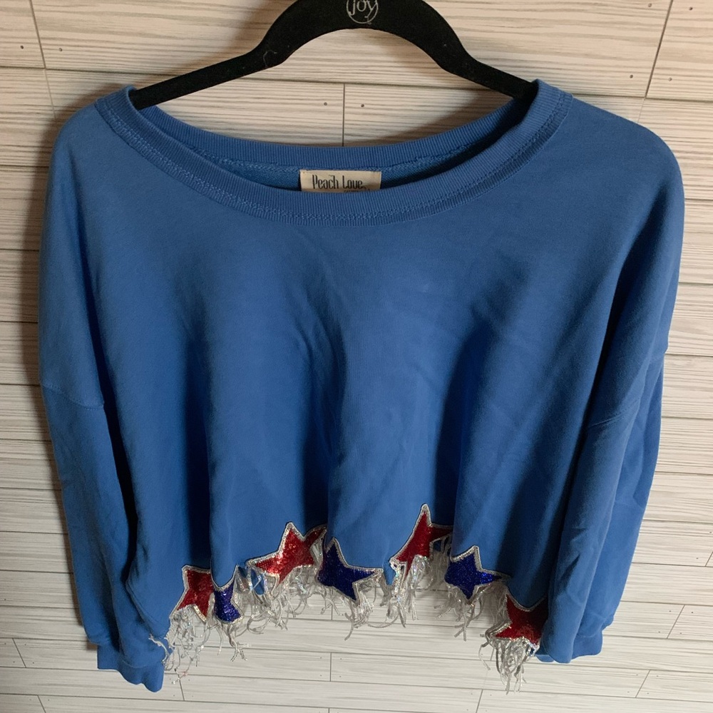 Peach Love California Blue Star Fringe Sweatshirt